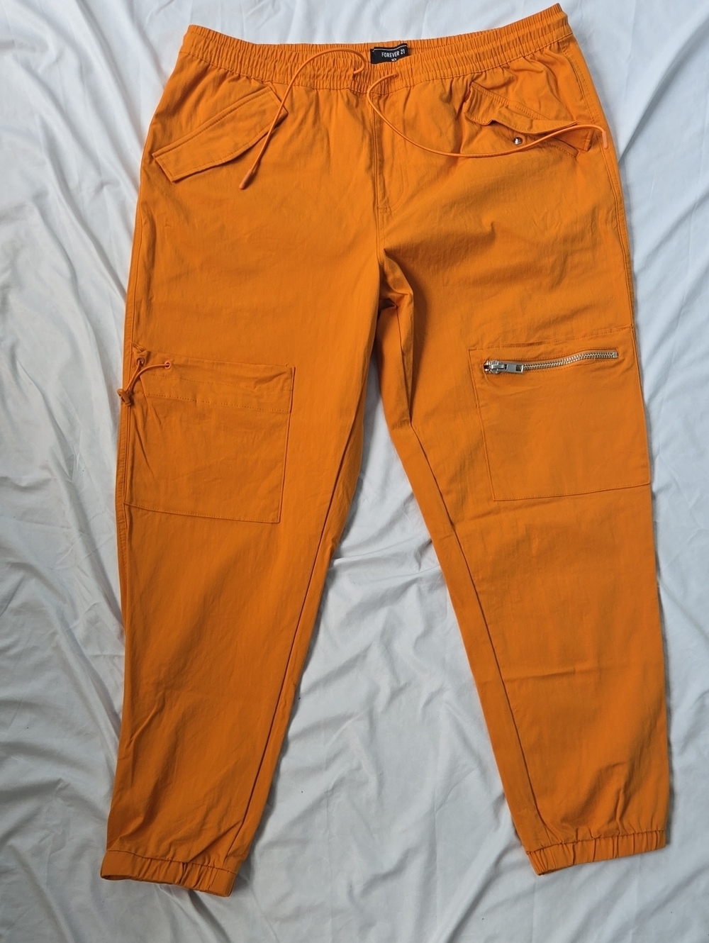 Men's Elastic Tie Waist Orange Streetwear Pants 4 Pockets Front 2 Pockets Back